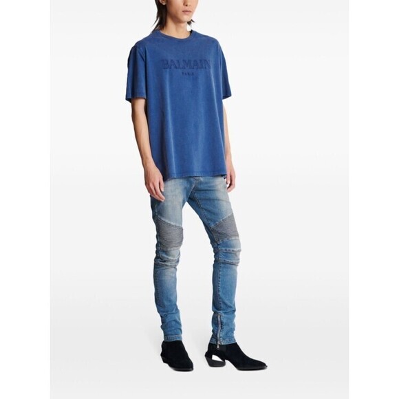 Balmain Navy Blue Cotton Logo Print T-Shirt - NWT